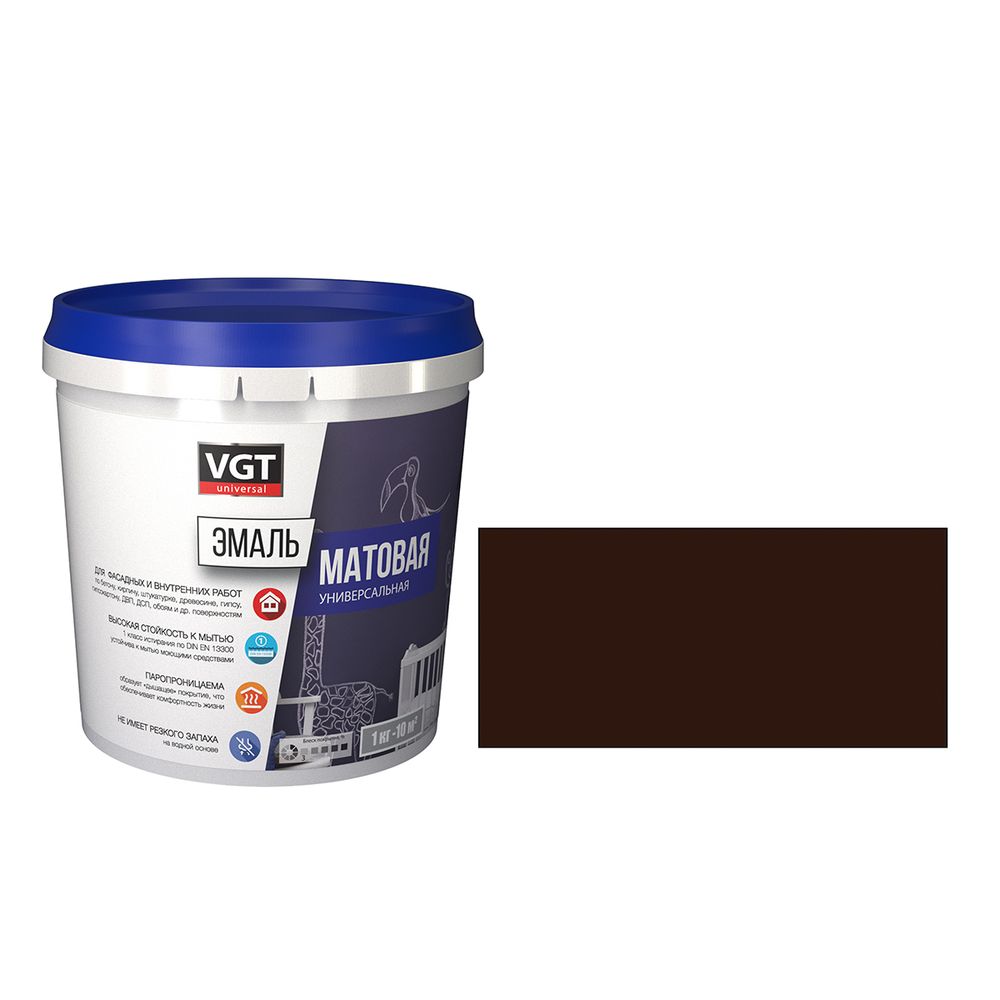 Эмаль универсальная VGT ВД-АК-1179, матовая, 1 кг, темно-коричневая, 211096