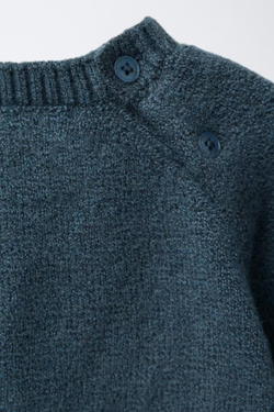 ZARA ВЯЗАНЫЙ ДЖЕМПЕР С ВЫШИТЫМИ СОБАЧКАМИ, ГЛУБОКИЙ СИНИЙ