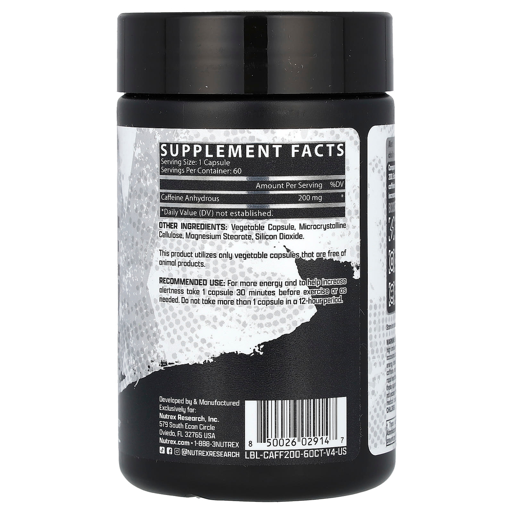 Nutrex Research, Кофеин 200, 200 мг, 60 капсул