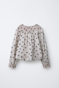 ZARA БЛУЗА В КЛЕТКУ С ЦВЕТОЧНЫМ ПРИНТОМ, ЭКРЮ/ЧЕРНЫЙ