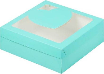 Коробка для зефира с окном и вставкой сердце, тиффани 20х20х7 см