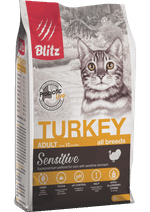 Сухой корм для кошек Blitz Sensitive Turkey Adult Cat All Breeds с индейкой, 10 кг