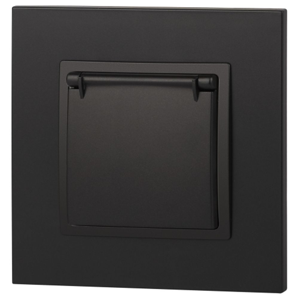 14-2103-05 ЭРА Розетка 2P+E Schuko со шторками с крышкой, 16A-250В, IP20, Эра Elegance, антрацит | Elegance Антрацит