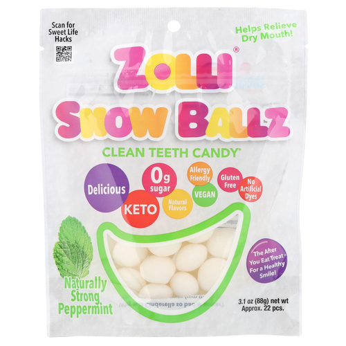 Zollipops, Zolli® Snow Ballz, натуральная крепкая мята, прибл. 22 шт., 88 г (3,1 унции)