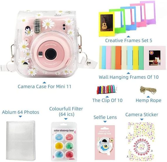 İnstax fotoaparat üzlüyü \ Instant Camera Case Mini 8 in1 bundle White Daisy