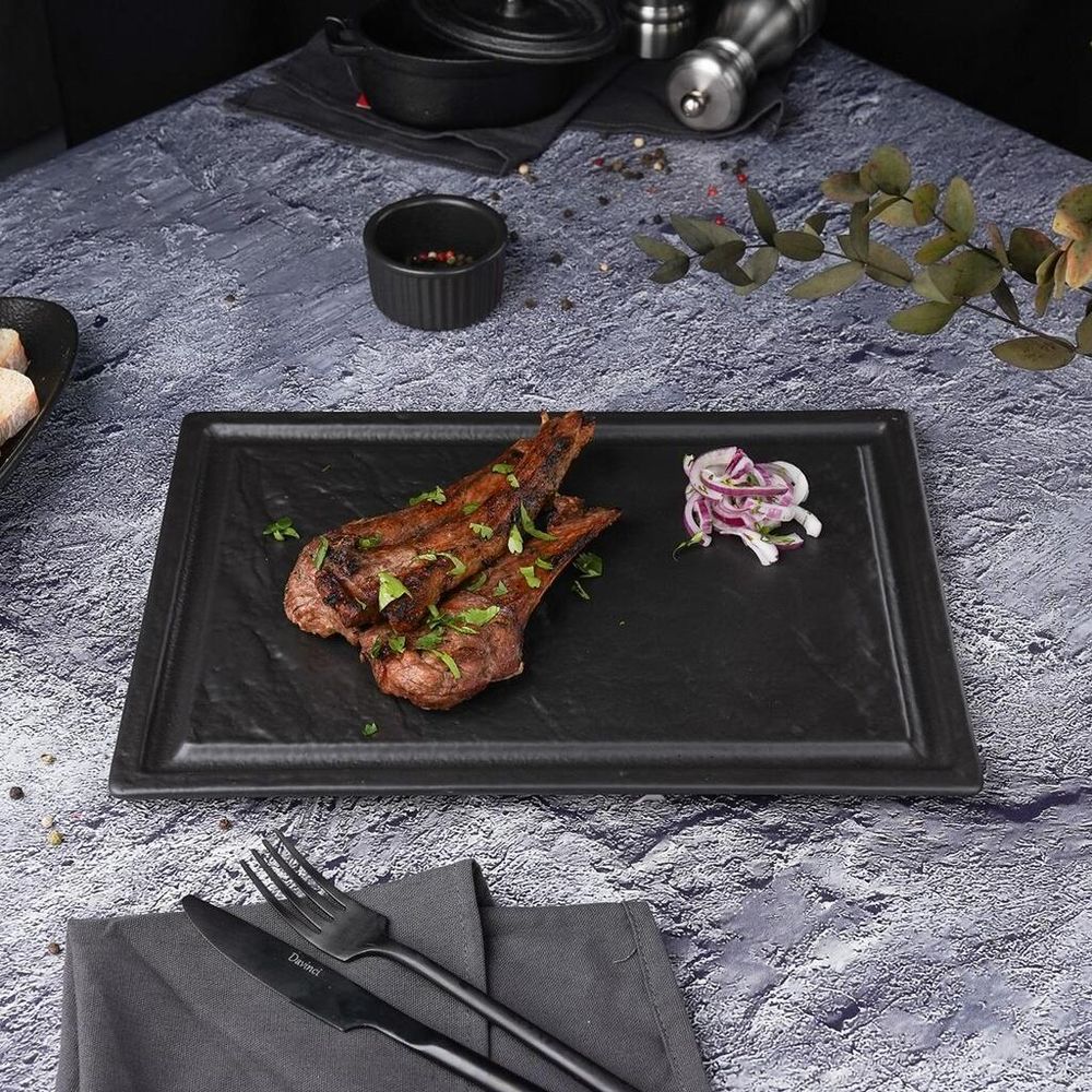 Блюдо прямоугольное 33*24 см h1,7 см для стейка Black Raw Stellar P.L. Proff Cuisine [1]