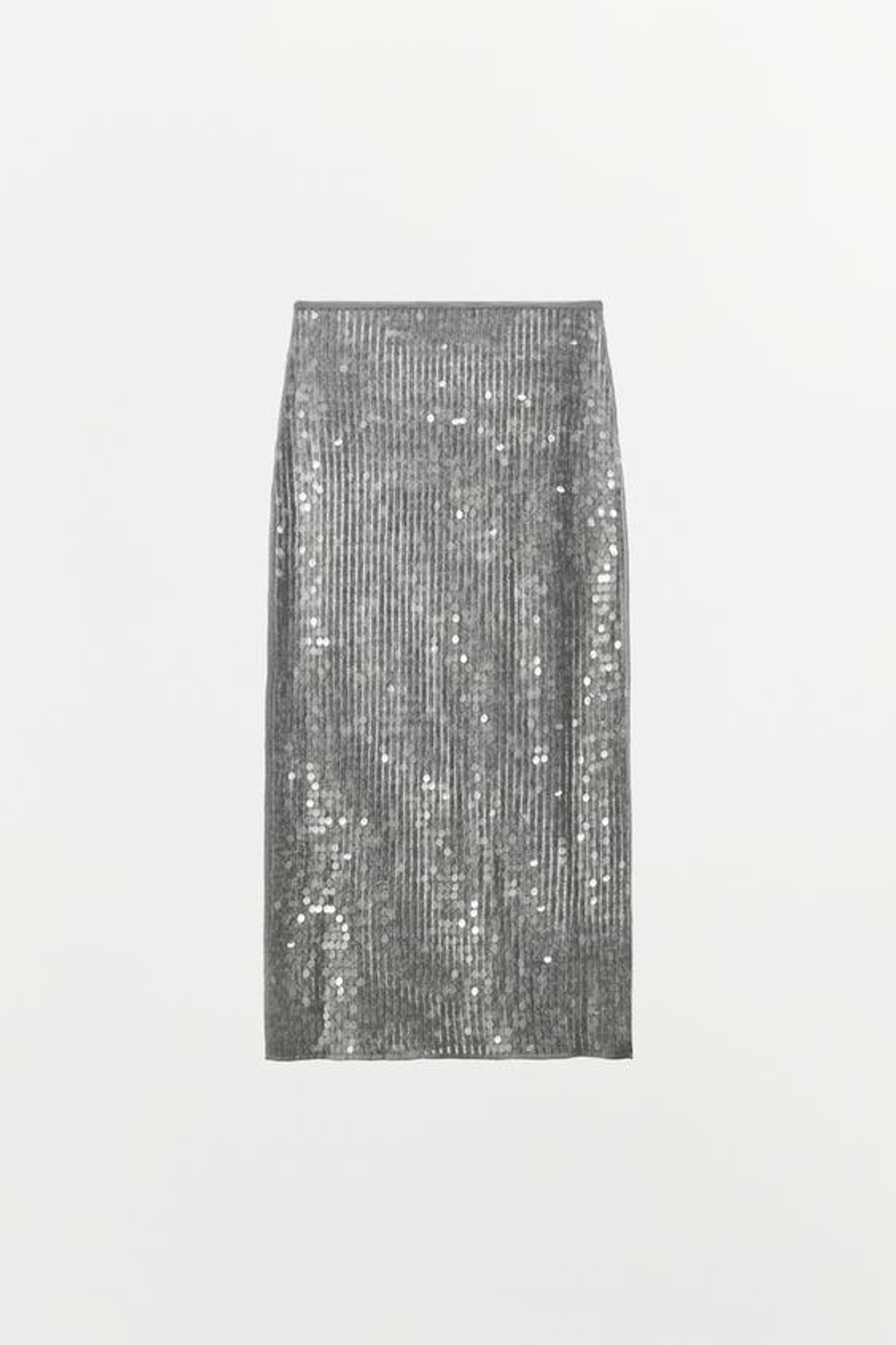 ZARA ЮБКА МИДИ С ПАЙЕТКАМИ И РАЗРЕЗОМ, СЕРЫЙ МЕЛАНЖ