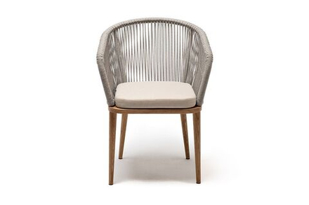 "Марсель" стул плетеный из роупа, основание дуб, роуп серый меланж круглый, ткань бежевая 035