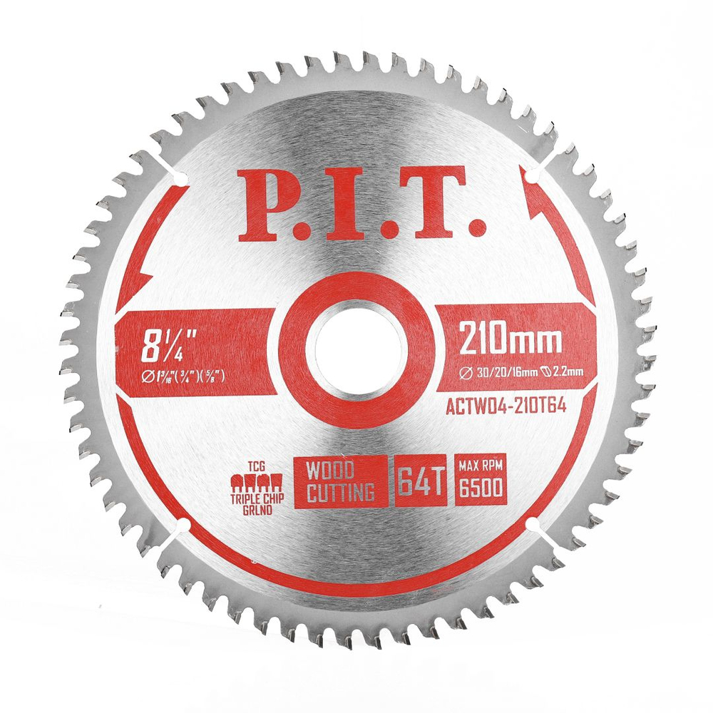 Диск пильный по дереву P.I.T. 210х30/20/16х2,2 мм 64Т (ACTW04-210T64)