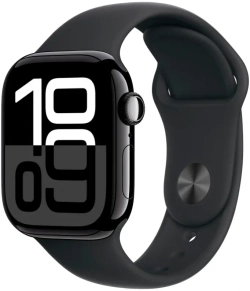 Apple Watch Series 10, 46 мм, алюминий цвета «чёрный глянец», спортивный ремешок чёрного цвета
