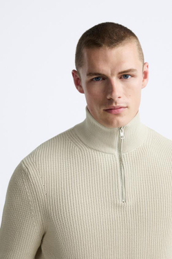 ZARA СВИТЕР С КОРОТКОЙ ЗАСТЕЖКОЙ-МОЛНИЕЙ, ЭКРЮ