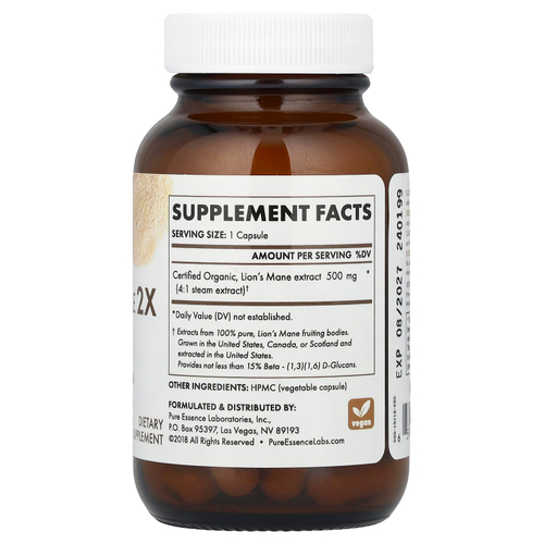 Pure Essence, MyPure™, ежовик гребенчатый 2X, 500 мг, 30 растительных капсул