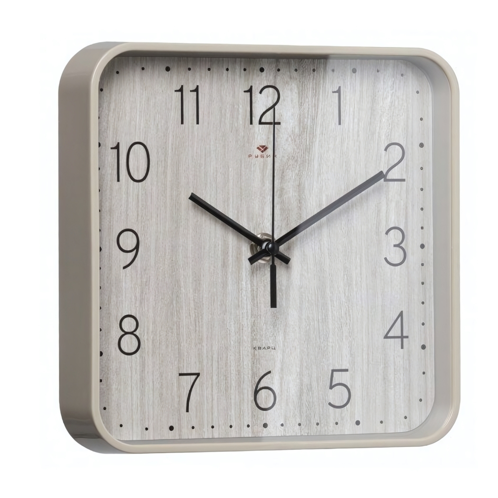 1918-006 Часы настенные квадрат 19х19см, корпус бежево-серый, "Текстура дерева"