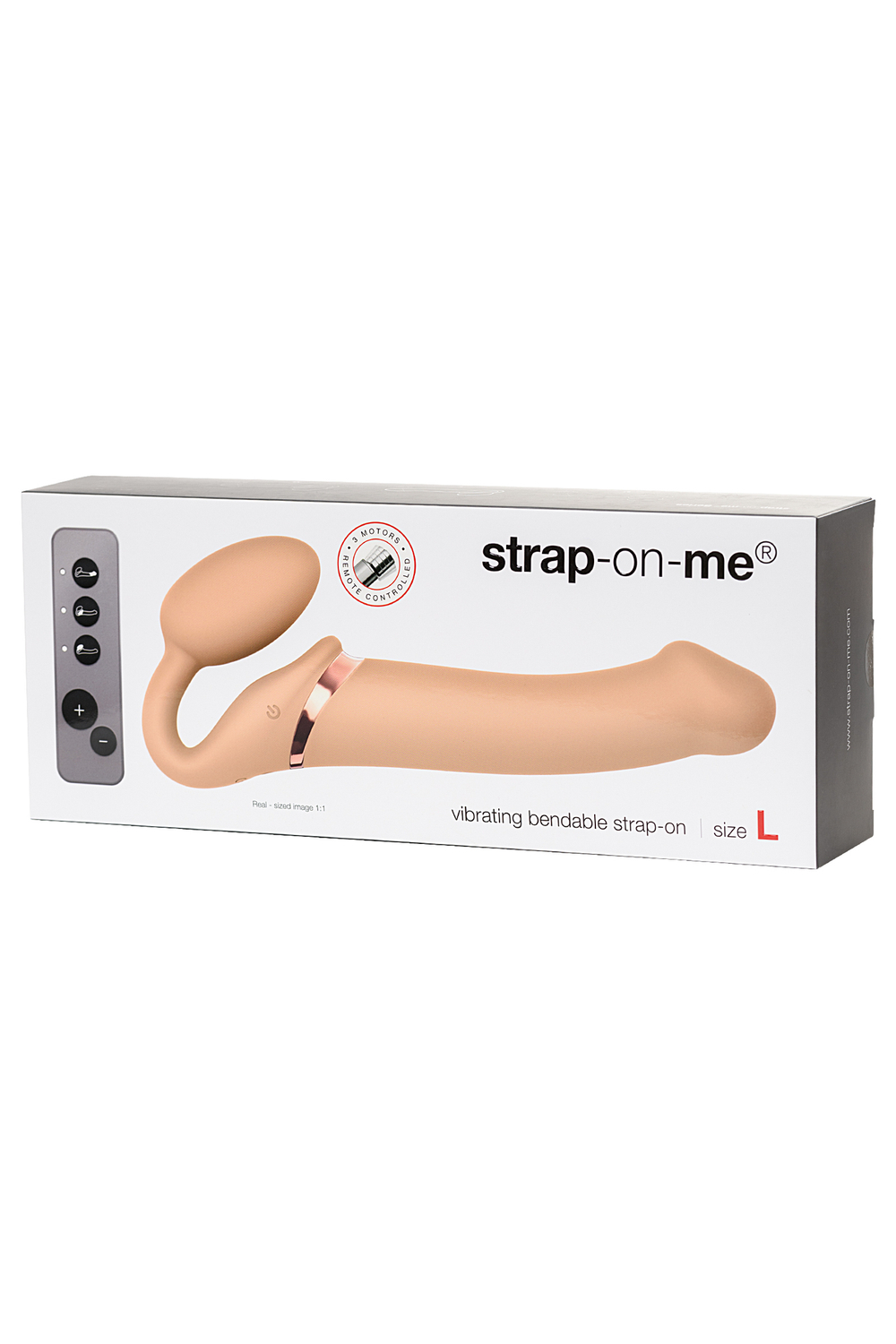 Безремневой страпон Strap-on-me с вибрацией, с 3-мя моторами, телесный, L