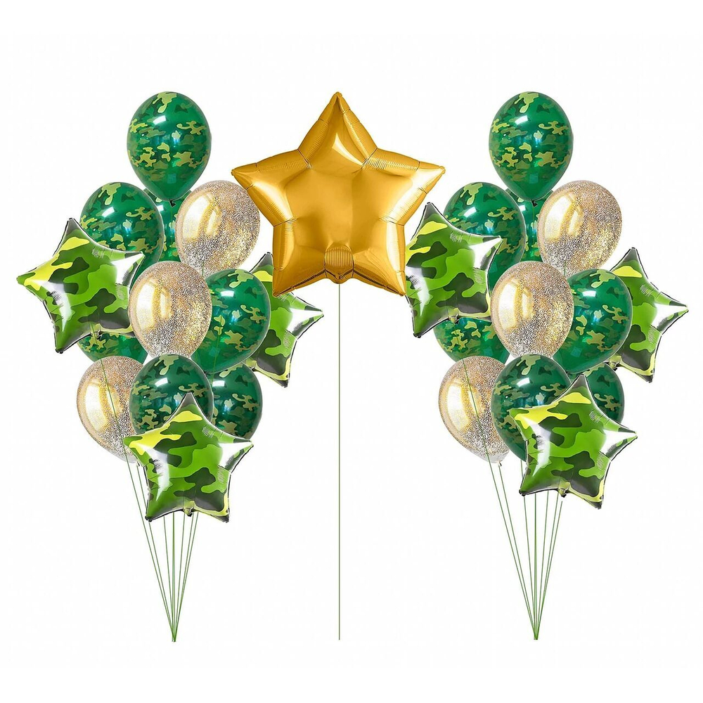 Большая композиция из шаров "Камуфляж с большой золотой звездой"