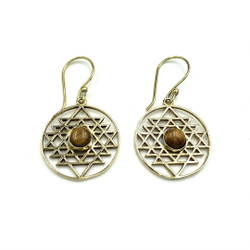 Серьги Shri Yantra тигровый глаз из латуни