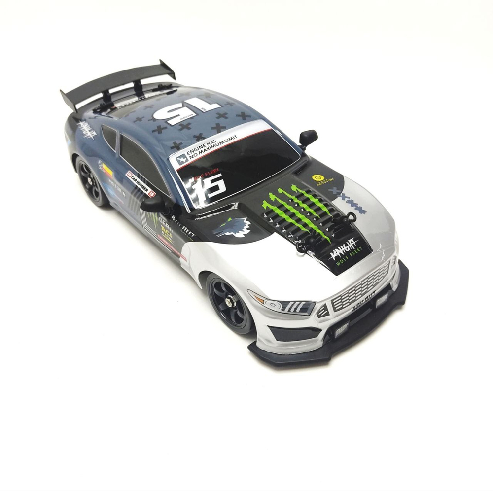Радиоуправляемая машина для дрифта HB Ford Mustang (4WD, свет, пар, акб, 1:16) - SC16A05-1 бело-голубой