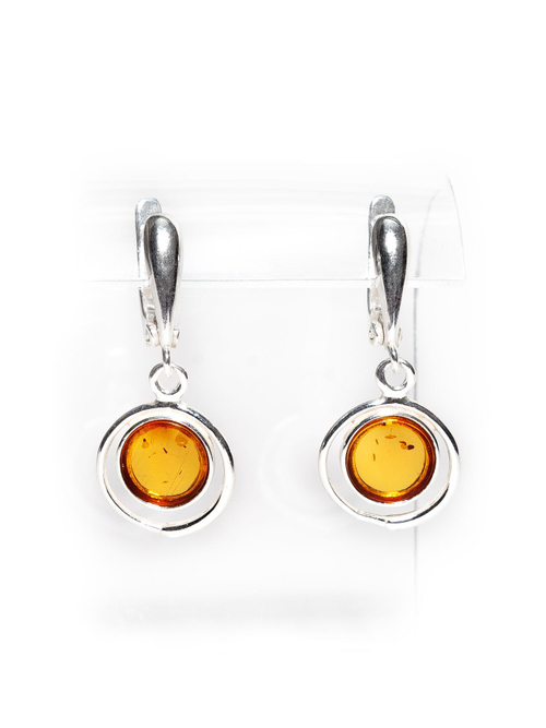 Серьги с натуральным янтарем коньячного цвета