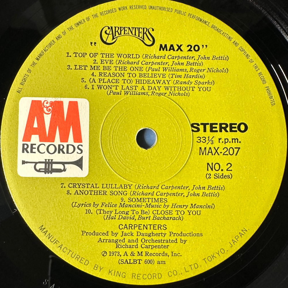 Carpenters ‎– Super Max 20 (Япония 1973г.)