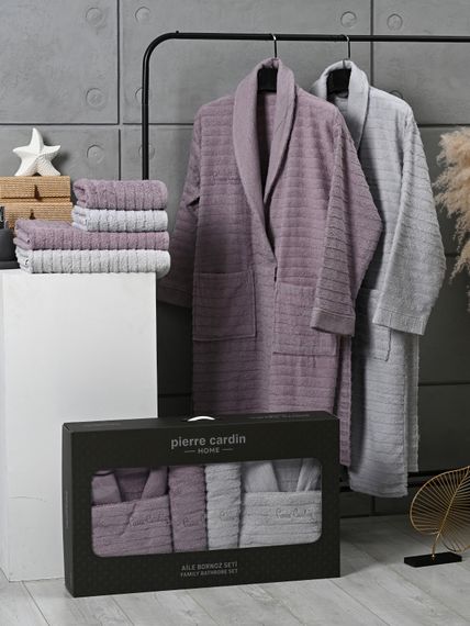 Набор махровый халат мужской и женский с полотенцами PIERRE CARDIN