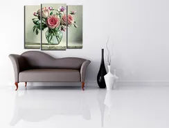 Модульная картина "Розы в стеклянной вазе"