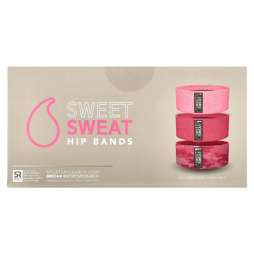 Sports Research, Sweet Sweat, эспандеры для бедер, розовые, 3 шт.
