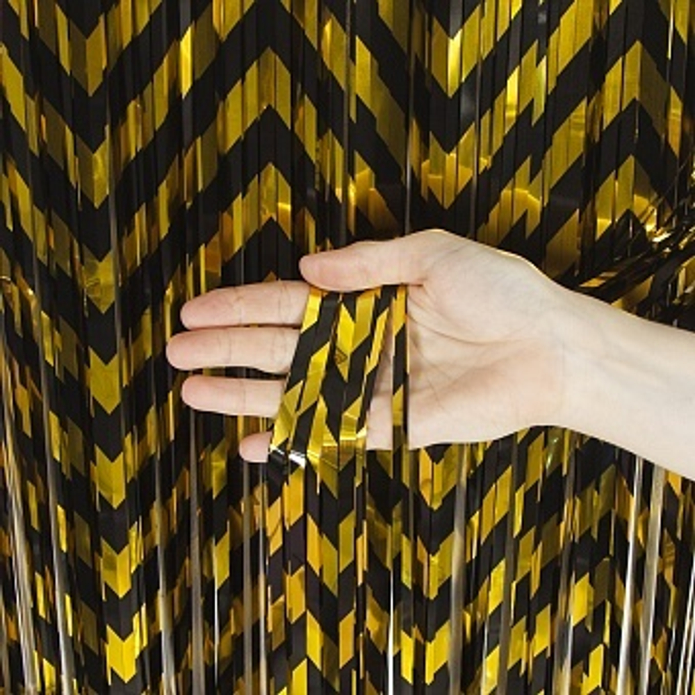 Занавес Дождик Зигзаги Черный/Золото Металлик 100*200 см.