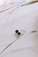 Двойные серьги-трансформеры с черным агатом и белым цирконом