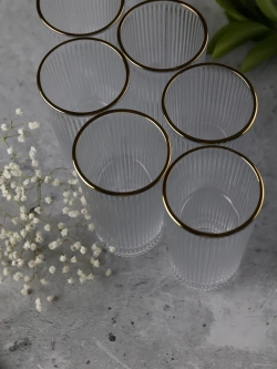 Ребристые бокалы для виски, 330 мл. 6 шт. с золотой каймой