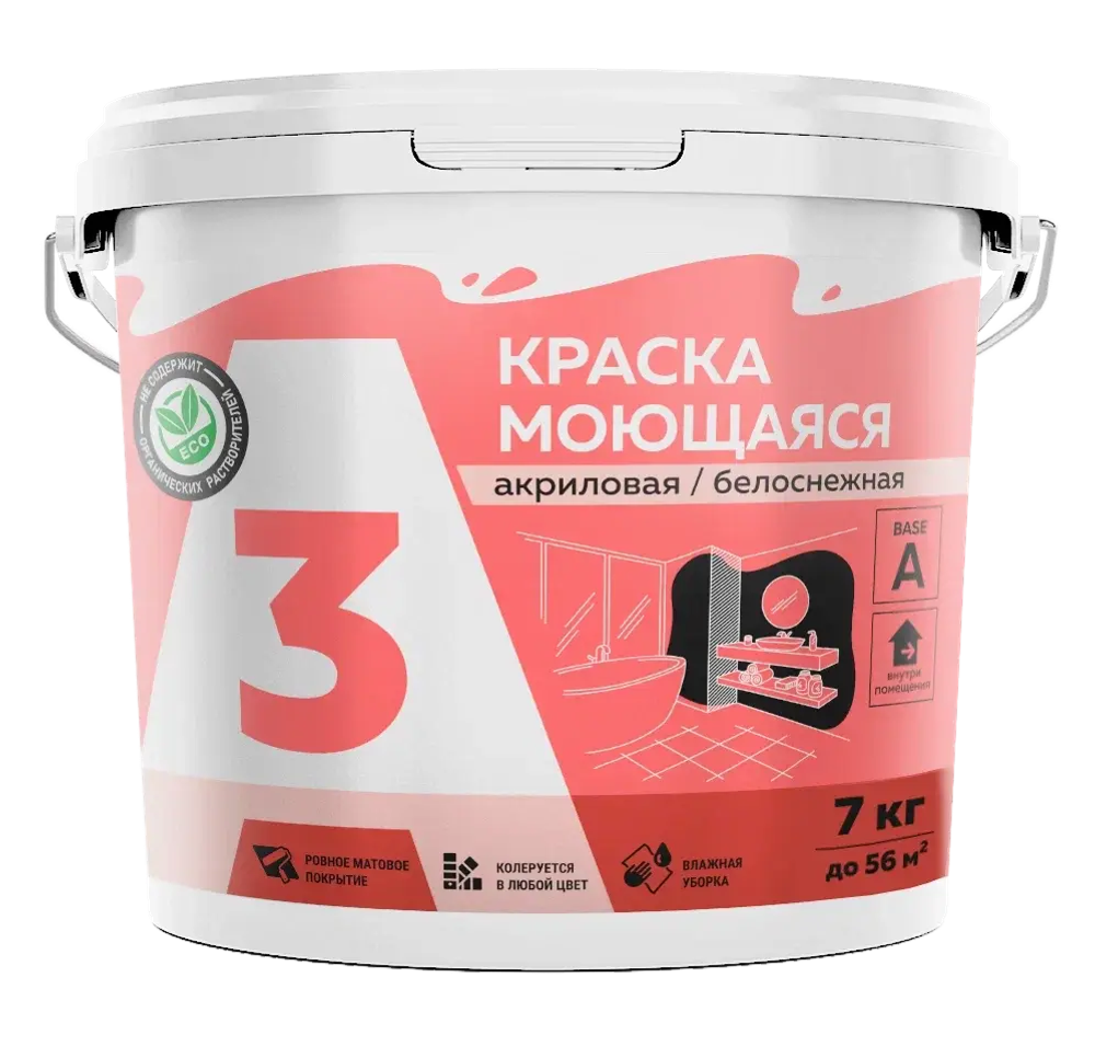 A3  Краска акриловая моющаяся белоснежная  7кг (ИжСинтез)