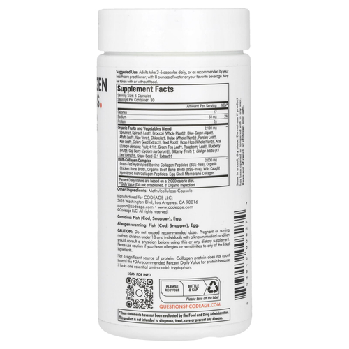 Codeage, Необработанная зелень с несколькими коллагенами, 180 капсул