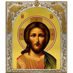 Спас Вседержитель. Икона Иисуса Христа в серебряном окладе.