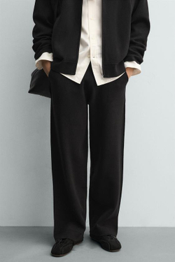 ZARA ТРИКОТАЖНЫЕ БРЮКИ СВОБОДНОГО КРОЯ, ЧЕРНЫЙ