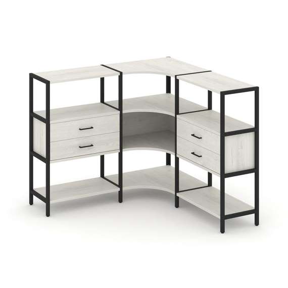 Shelf System Трехсекционный угловой стеллаж трехярусный с ящиками SN.STMU-331 Дуб Наварра/Металл Чер