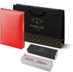 Подарочный набор: Jotter XL SE20 Monochrome в подарочной упаковке, цвет: Pink Gold, стержень Mblue и Ежедневник красный недатированный