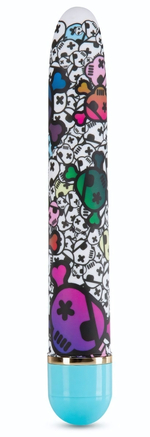 Яркий вибромассажёр с принтом Play Naughty - 17,8 см. (Цвет: разноцветный)