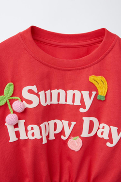 ZARA ФУТБОЛКА С ПРИНТОМ И ДЕТАЛЯМИ ИЗ КРУЖЕВА КРОШЕ, КРАСНЫЙ