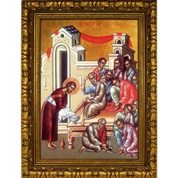 Омовение ног. икона Иисуса Христа на холсте.