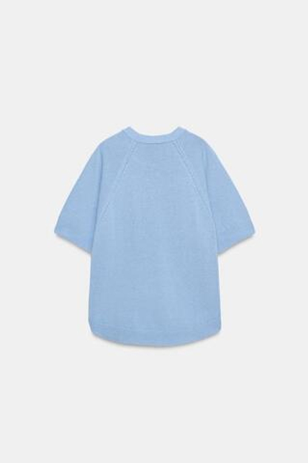 ZARA СВИТЕР С ЗАКРУГЛЕННЫМ НИЗОМ И КОРОТКИМИ РУКАВАМИ, НЕБЕСНО-ГОЛУБОЙ