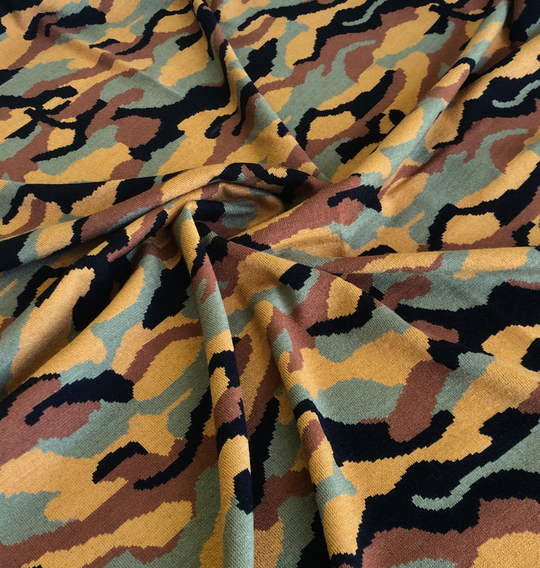 Трикотаж принт милитари, беж, коричневый, хаки, черный вискоза ORLA