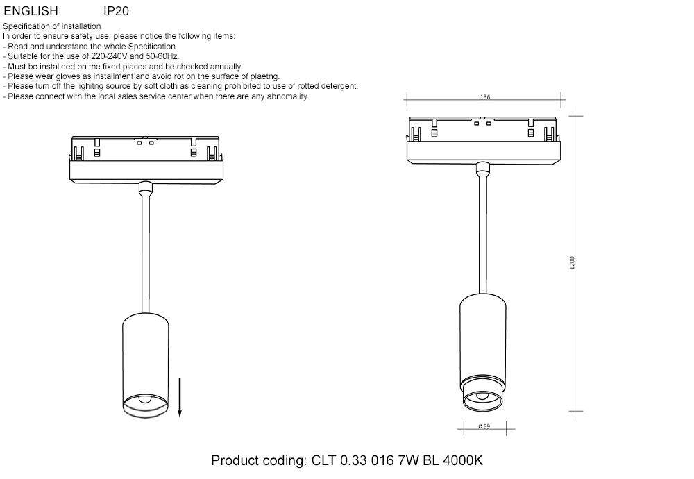 Светильник трековый магнитный Crystal Lux CLT 0.33 016 7W BL 4000K