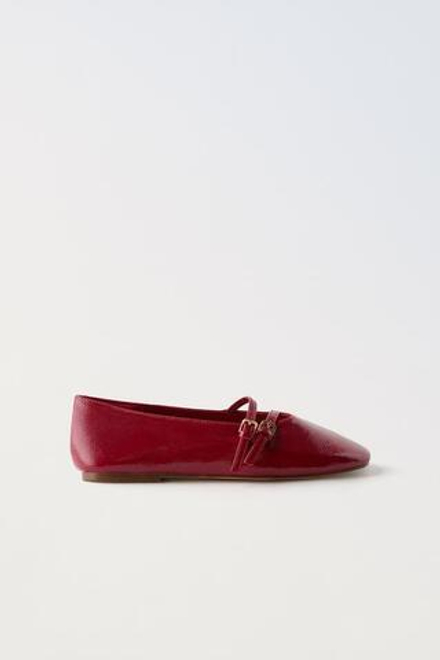 ZARA ЛАКИРОВАННЫЕ БАЛЕТКИ, КРАСНЫЙ