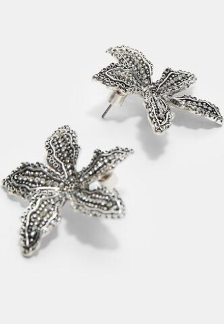 STRADIVARIUS Серьги с цветочными стразами, серый