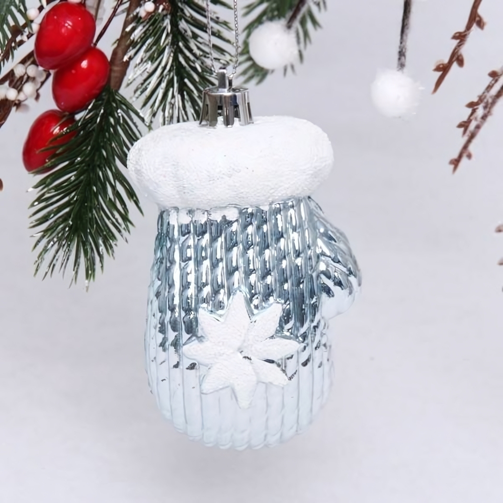 Ёлочная игрушка "Новогодняя варежка" 5*4*10 см, голубой (Серпантин)