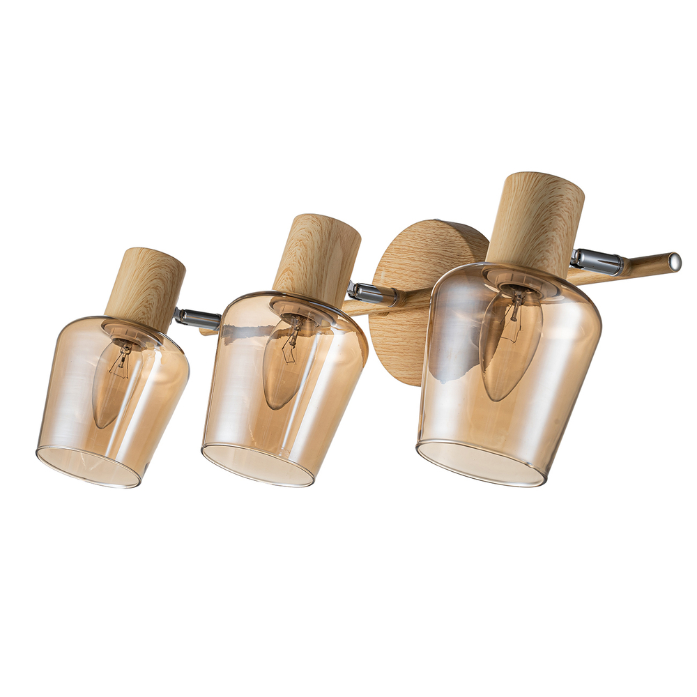 Настенный светильник 3x40Вт E14, металл/стекло, дерево