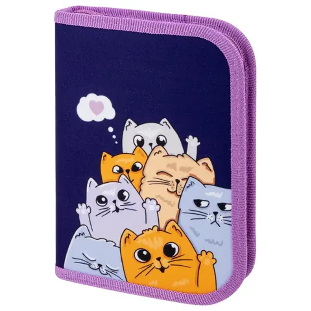 Пенал 1 отделение 190*130 Пифагор Cats greetings, откидная планка, ткань