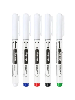 Набор тонких строительных маркеров с удлиненным наконечником (5 цветов: черный, красный, зеленый, синий, белый) для точной разметки по металлу, дереву, стеклу и ткани