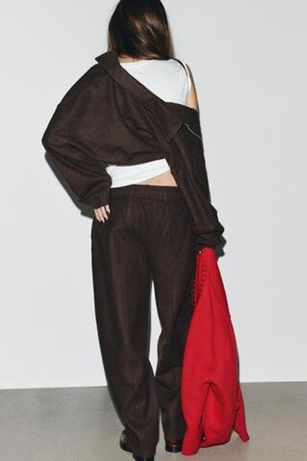 ZARA БРЮКИ ПРЯМОГО КРОЯ ИЗ МЯГКОЙ ТКАНИ, КОРИЧНЕВЫЙ