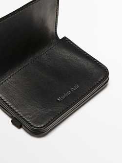Massimo Dutti Визитница из кожи наппа с клапаном, черный