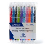Набор гелевых ручек Alingar, 10 цветов, 0,4мм, цветной, треугольный пластиковый корпус, ассорти, ПВХ чехол, европодвес